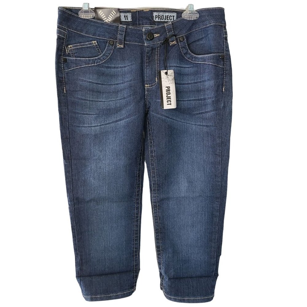 Project Womens 11 Blue Dark Wash Denim Mid Rise Capri Cropped Jeans Pockets NWT